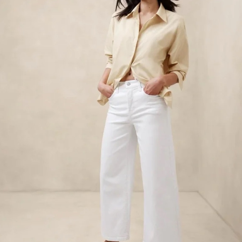 Banana republic, high-rise, wide leg cropped jeans (sandstone)